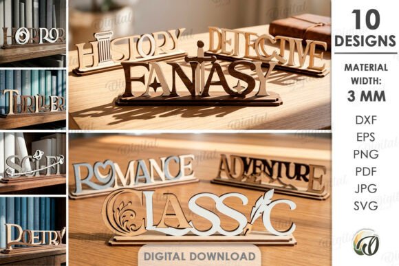 Download Book Genre Stands Bundle Laser Cut - Bundle Collection