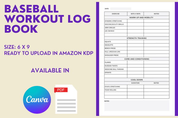 Download Baseball Workout Log Book - KDP Interior - Kdp interior Collection