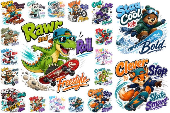 Download Kids Skateboard Animal PNG Bundle - Bundle Collection